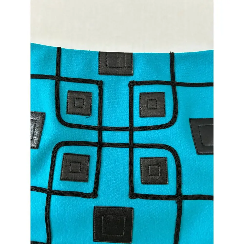 Carlisle Skirt Pencil Wool Blend Turquoise Black Geometric Raised Pattern Size 8